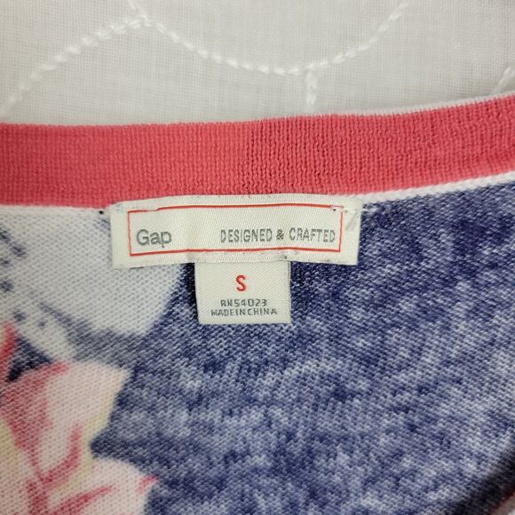 GAP Womens Blouse Size Small Blue Floral Pattern Y2K Long Sleeves Crew Neck - Picture 4 of 5